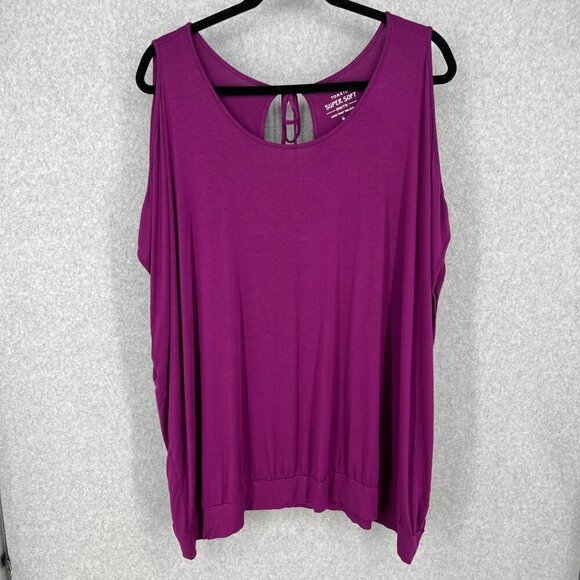 Torrid Super Soft Knits Cold Shoulder Banded Bottom Tee Size 6X Purple Casual - Picture 1 of 11